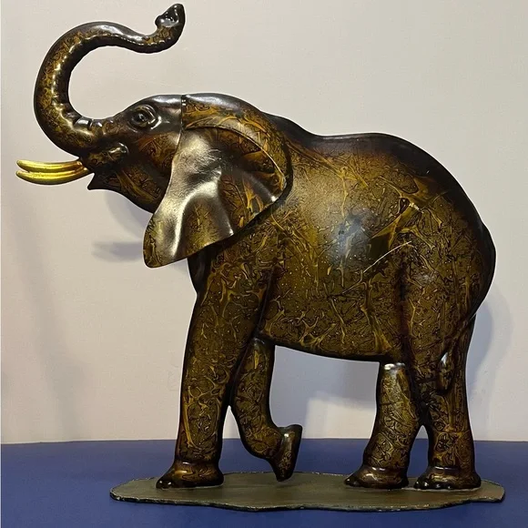 Metal Gold Tone Elephant 11” tall - Picture 1 of 3